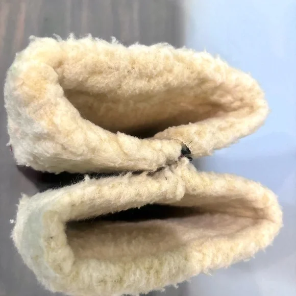 Womens Reddish Brown W Beige Fuzzy Faux Fur Heeled Booties Boots Size 8 - Picture 6 of 16